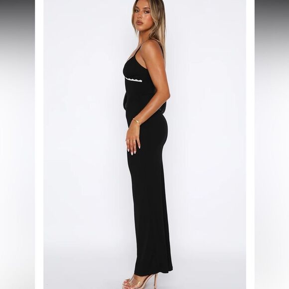 NWT White Fox Only the Young black maxi dress XL pink lace trim - Picture 4 of 8